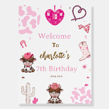 Pink Cowgirl Western Birthday welcome sign