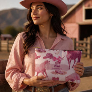 Pink Cowgirl Western Bridesmaid Cosmetic Bag