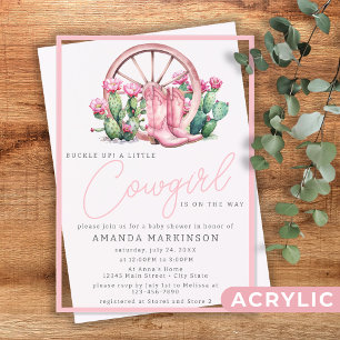 Pink Cowgirl Western Cactus Baby Shower Acrylic Invitations