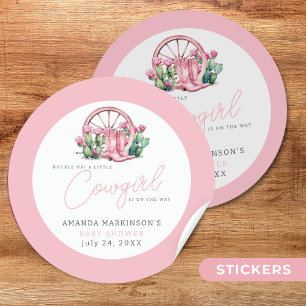 Pink Cowgirl Western Cactus Baby Shower Classic Round Sticker