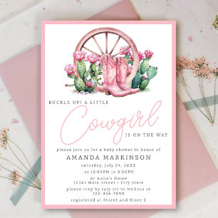 Pink Cowgirl Western Cactus Baby Shower Invitation