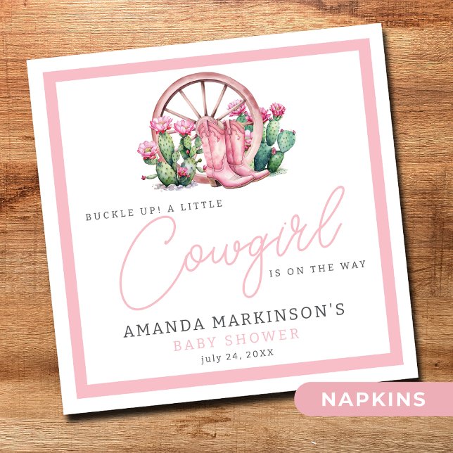 Pink Cowgirl Western Cactus Baby Shower Napkin (Creator Uploaded)
