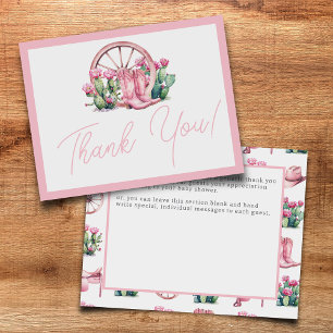 Pink Cowgirl Western Cactus Baby Shower Thank You Card