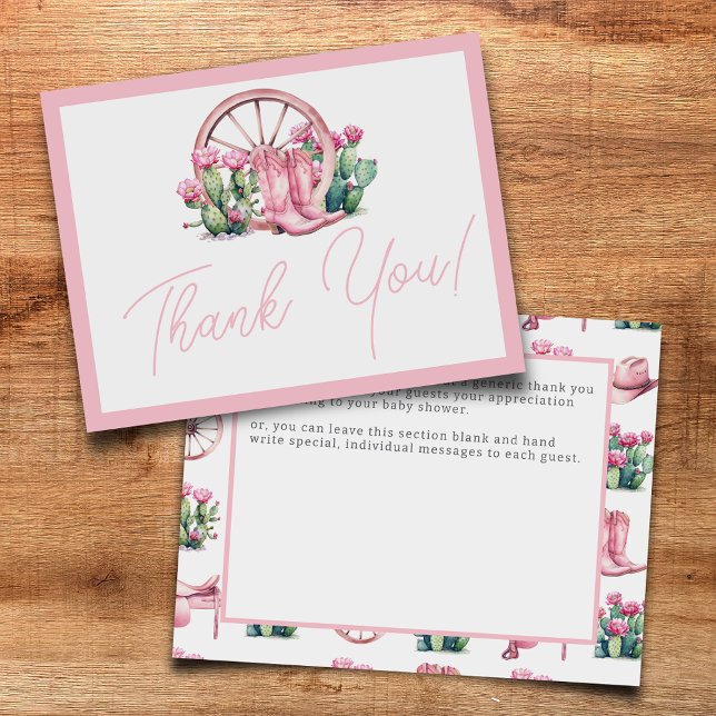 Pink Cowgirl Western Cactus Baby Shower Thank You Card (Creator Uploaded)