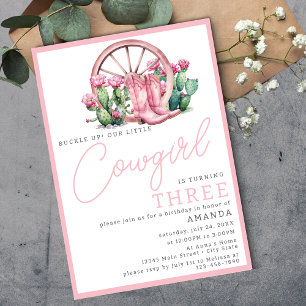 Pink Cowgirl Western Cactus Birthday Party Invitation