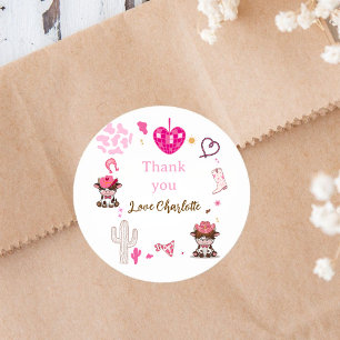 Pink Cowgirl Western Highland Cow Birthday Classic Round Sticker