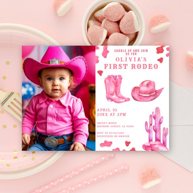 Pink Cowgirl Wild West 1st Rodeo Birthday Party  Invitation (Creator Uploaded)