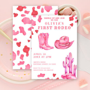 Pink Cowgirl Wild West 1st Rodeo Birthday Party  Invitation