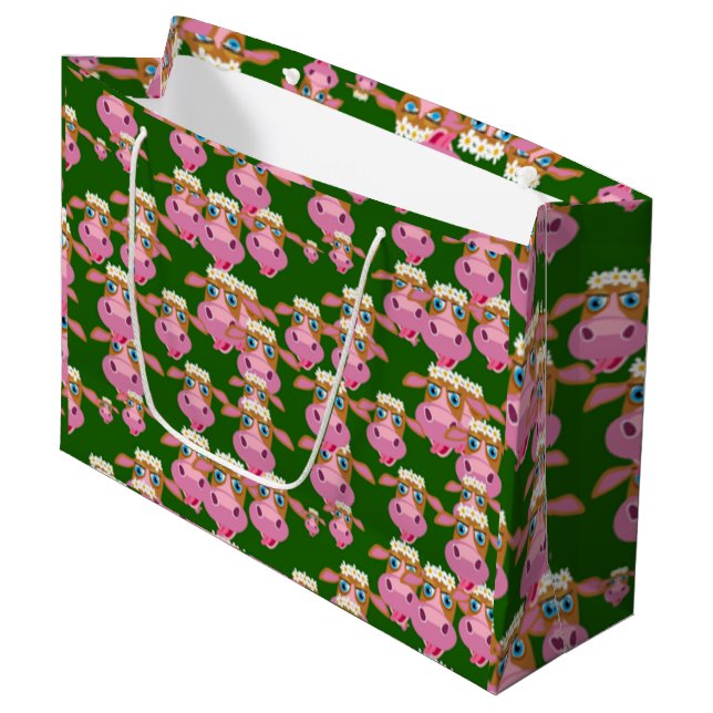 Pink Cows Large Gift Bag (Front Angled)