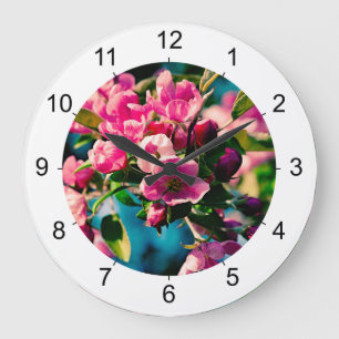 Pink Crab Apple Flowers Large Clock