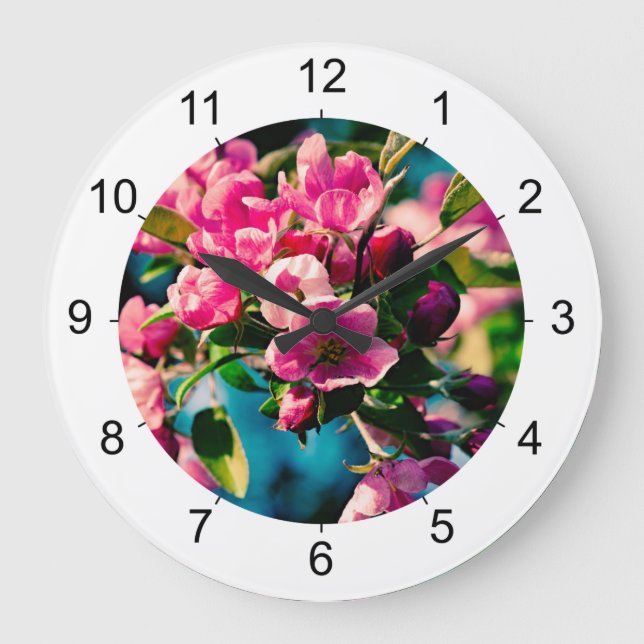 Pink Crab Apple Flowers Large Clock (Front)
