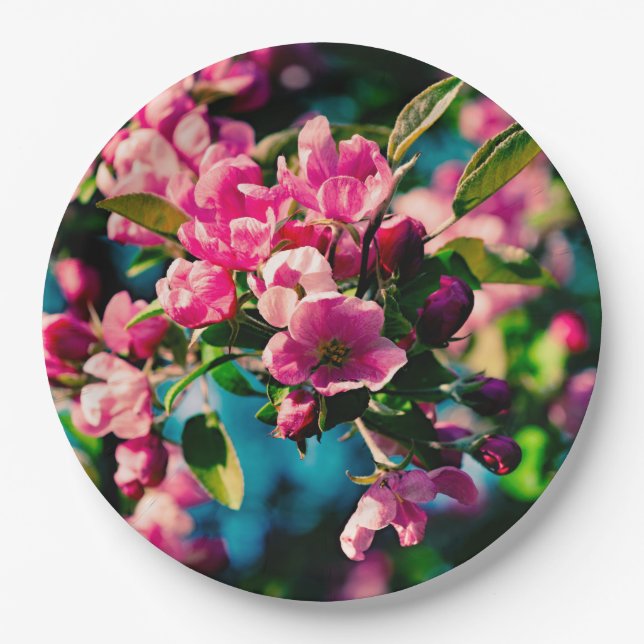 Pink Crab Apple Flowers Paper Plate (Front)