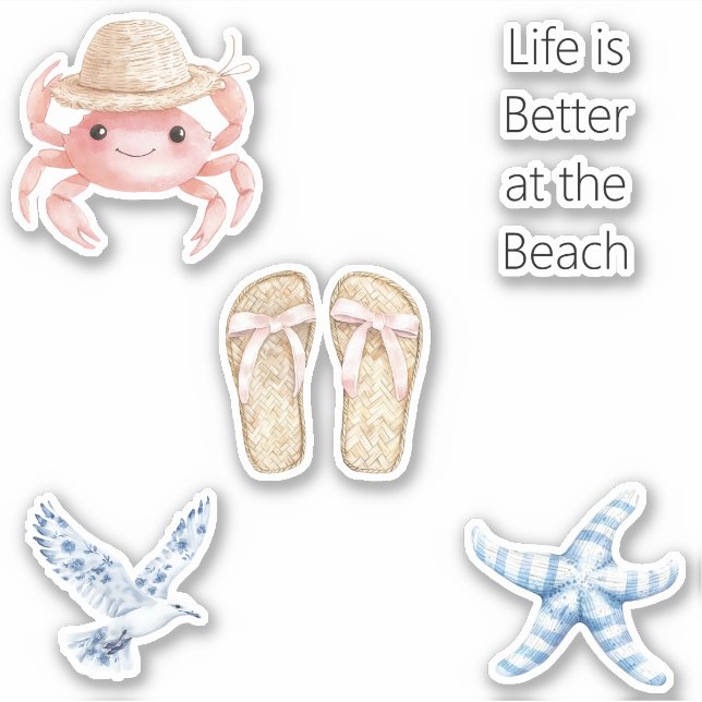 Pink Crab Beach Blue Starfish Bird Sandals (Front)