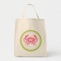 Pink Crab Monogram Grocery Bag