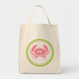 Pink Crab Monogram Grocery Bag