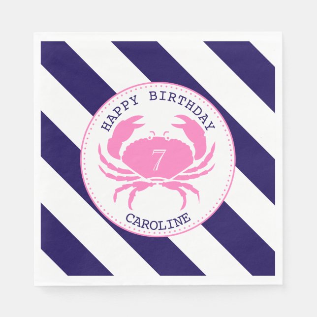 Pink Crab Nautical Birthday Party Napkin (Front)