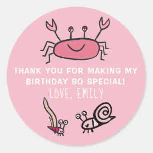 Pink Crab Sea Animal Girl Birthday Favour Sticker