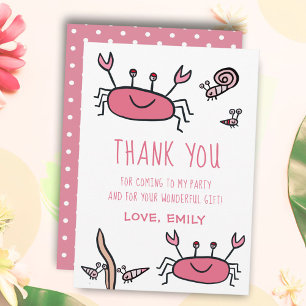 Pink Crab Sea Animals Girl Birthday Thank you Card