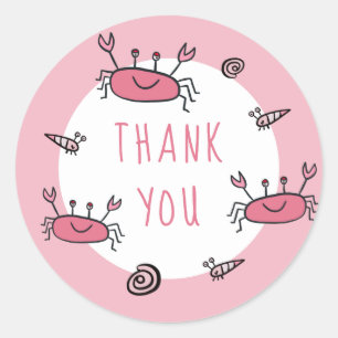 Pink Crab Sea Animals Girl Birthday Thank you Classic Round Sticker
