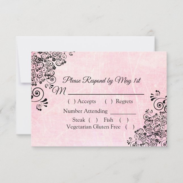 Pink Crackle Wedding RSVP card (Front)