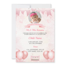 Pink Cradle Baby Photo Invitation Card