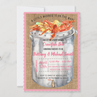 Pink Crawfish Couples Baby Shower Invitation