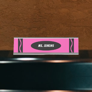 Pink Crayon Teacher Desk Name Plate
