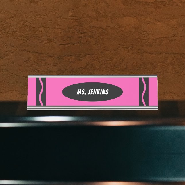 Pink Crayon Teacher Desk Name Plate (Pink Crayon Teacher Desk Name Plate)