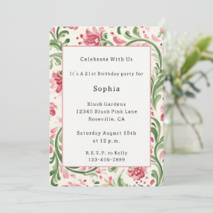 Pink Cream Abstract Flowers Birthday Invitation