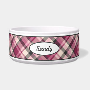 Pink, Cream And Dark Grey Plaid Pattern With Name