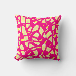 Pink cream and pale lemon patterned design cushion
