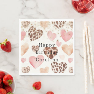Pink Cream Animal Hearts Gold Sparkle Birthday Napkin