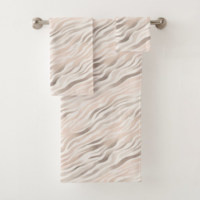 Pink Cream Beige Zebra Animal Print Bath Towel Set (Insitu)