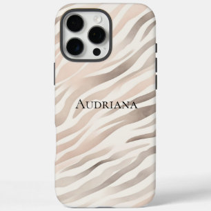 Pink Cream Beige Zebra Animal Print iPhone 16 Pro Max Case