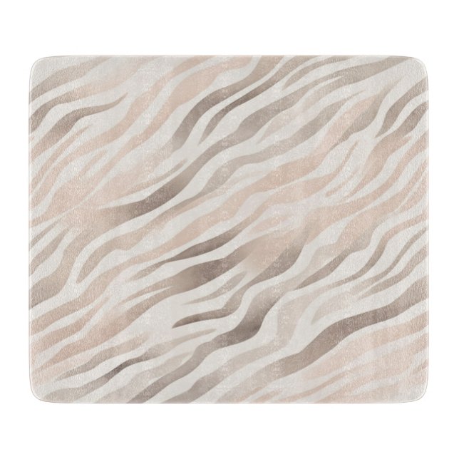 Pink Cream Beige Zebra Animal Print Cutting Board (Front)