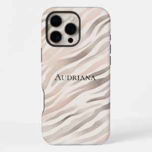 Pink Cream Beige Zebra Animal Print iPhone 16 Pro Max Case