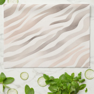 Pink Cream Beige Zebra Animal Print Tea Towel