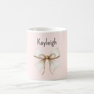 Pink Cream Bow Rope Personalised Coffee Mug