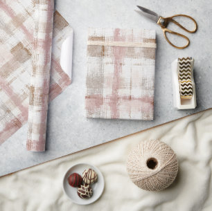 Pink Cream Brown Abstract Stripes Birthday Wrapping Paper