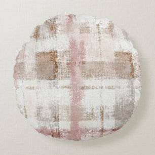 Pink Cream Brown Abstract Stripes Round Cushion