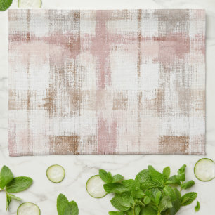 Pink Cream Brown Abstract Stripes Tea Towel