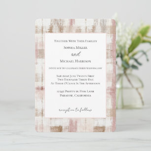Pink Cream Brown Abstract Stripes Wedding Invitation