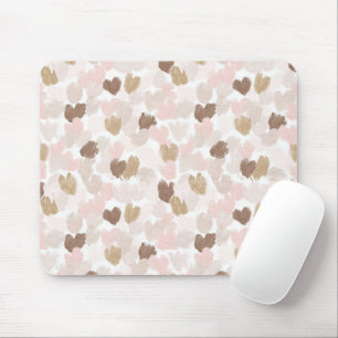 Pink Cream Brown Hearts Mouse Pad