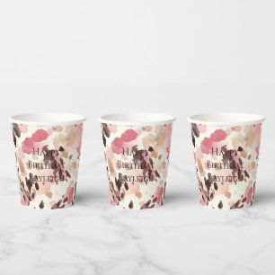 Pink Cream Brown Leopard Birthday Paper Cups