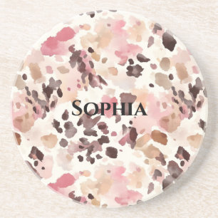 Pink Cream Brown Leopard Christmas Coaster