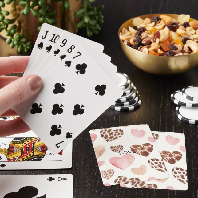 Pink Cream Brown Leopard Hearts   Playing Cards (In Situ)