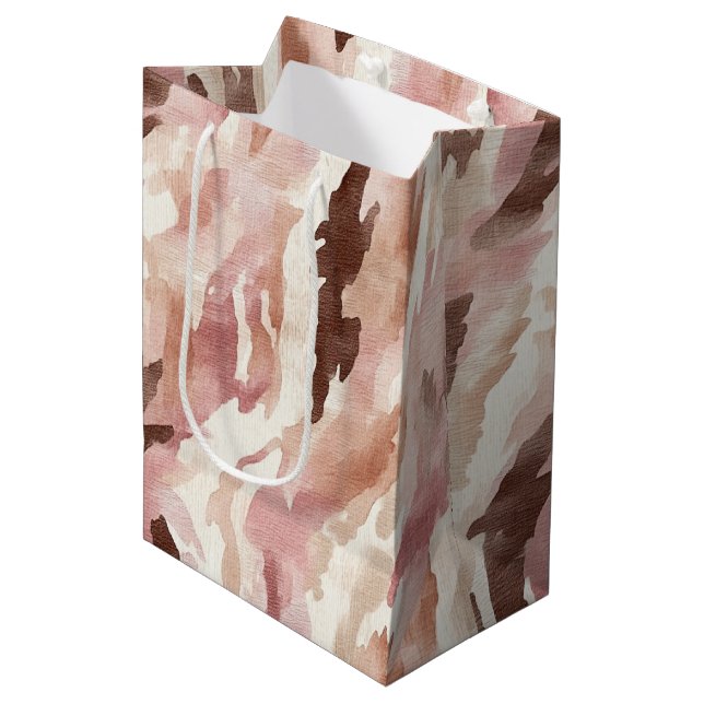 Pink Cream Chocolate Brown Abstract Birthday Medium Gift Bag (Front Angled)