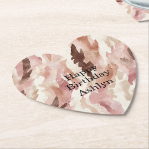 Pink Cream Chocolate Brown Abstract Birthday Paper Coaster