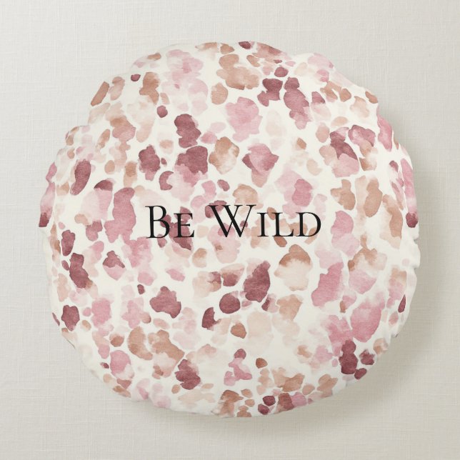 Pink Cream Chocolate Brown Abstract Leopard Animal Round Cushion (Front)