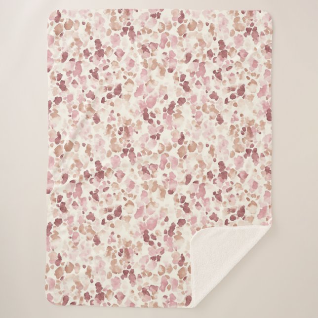 Pink Cream Chocolate Brown Abstract Leopard Animal Sherpa Blanket (Front)